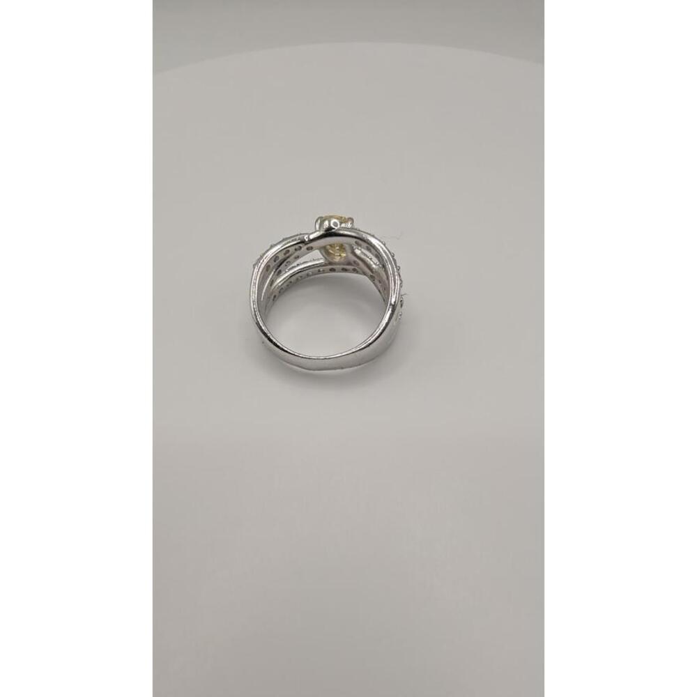 Elegant Silver Ring with Yellow Gemstone and Clear Crystals Size 7 - Picture 8 of 8